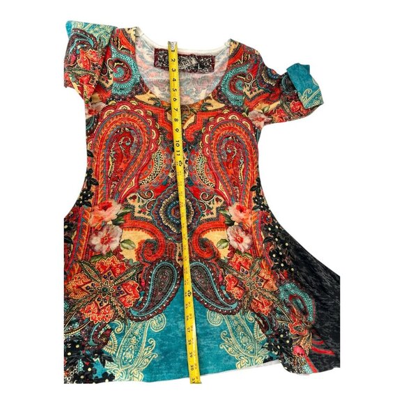 Amma Design Art To Wear Tunic Top Womens Artsy Floral Paisley Print Boho USA SzL - Picture 9 of 9